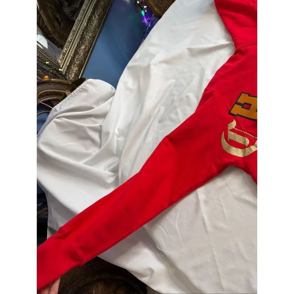 Vintage Champion Spellout Hoodie Red Old English Print Y2K Reverse Weave Large - Picture 3 of 10